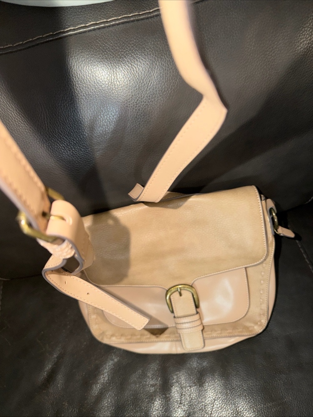 Women’s Taupe Crossbody Bag with Front Buckle - Unbranded